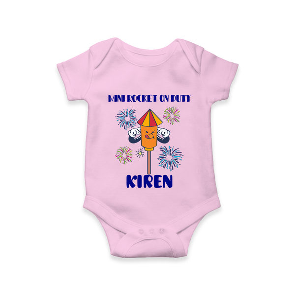 Mini Rocket on Duty Romper | Personalized Baby Romper for Diwali Celebration - BABY PINK - New Born (Chest 14")