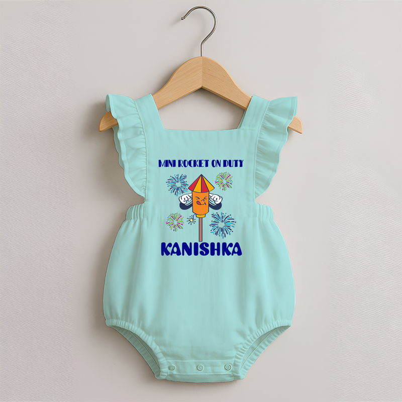 Mini Rocket on Duty Romper Frock | Personalized Baby Romper Frock for Diwali Celebration - MINT GREEN - 0 - 3 Months Old (Chest 19")