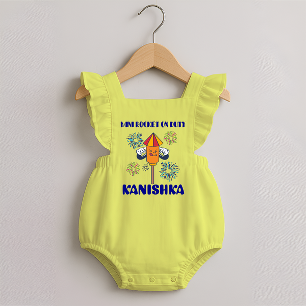 Mini Rocket on Duty Romper Frock | Personalized Baby Romper Frock for Diwali Celebration - PASTEL YELLOW - 0 - 3 Months Old (Chest 19")