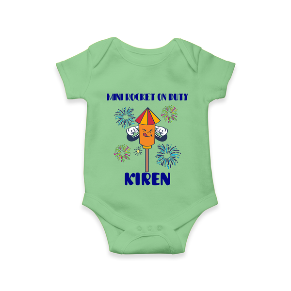Mini Rocket on Duty Romper | Personalized Baby Romper for Diwali Celebration - GREEN - New Born (Chest 14")