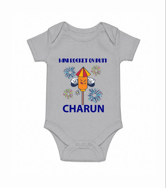 Mini Rocket Diwali Romper - GREY - New Born (Chest 14")