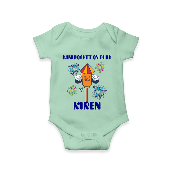 Mini Rocket on Duty Romper | Personalized Baby Romper for Diwali Celebration - MINT GREEN - New Born (Chest 14")