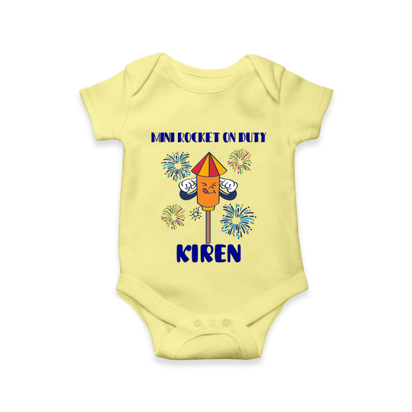 Mini Rocket on Duty Romper | Personalized Baby Romper for Diwali Celebration - PASTEL YELLOW - New Born (Chest 14")