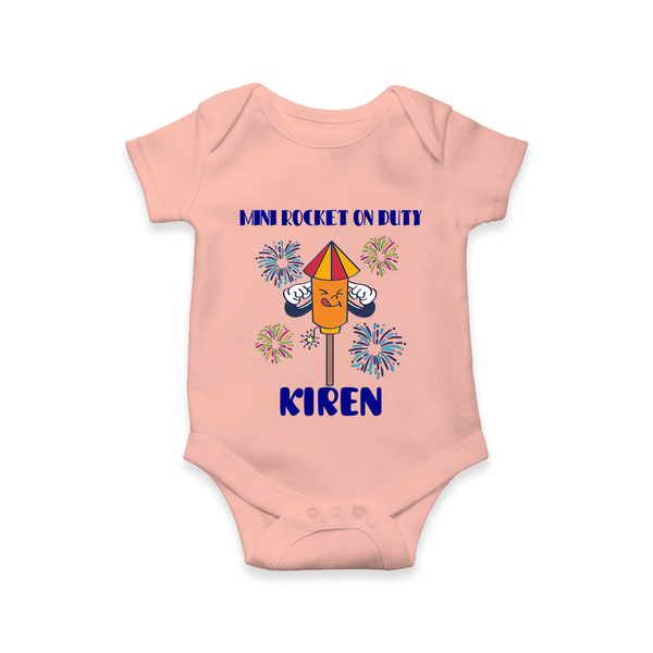 Mini Rocket on Duty Romper | Personalized Baby Romper for Diwali Celebration - PEACH - New Born (Chest 14")