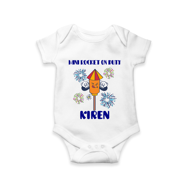 Mini Rocket on Duty Romper | Personalized Baby Romper for Diwali Celebration - WHITE - New Born (Chest 14")
