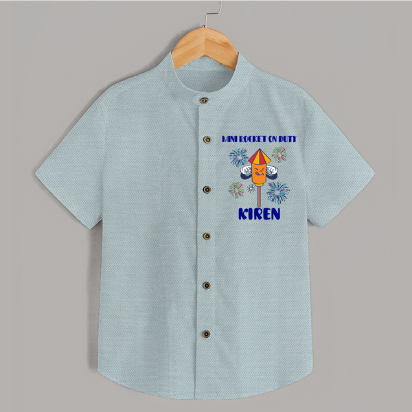 Mini Rocket on Duty Shirt | Personalized Baby Shirt for Diwali Celebration - ARCTIC BLUE - 0 - 6 Months Old (Chest 23")