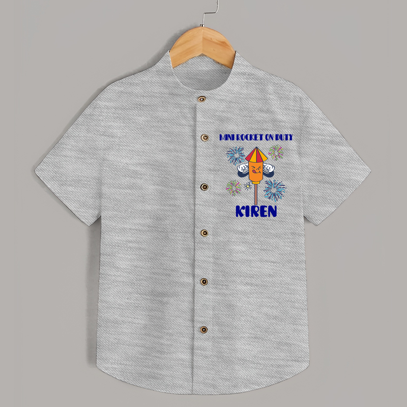 Mini Rocket on Duty Shirt | Personalized Baby Shirt for Diwali Celebration - GREY - 0 - 6 Months Old (Chest 23")