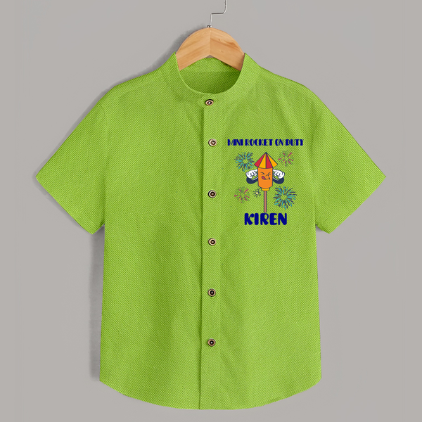 Mini Rocket on Duty Shirt | Personalized Baby Shirt for Diwali Celebration - LIME GREEN - 0 - 6 Months Old (Chest 23")