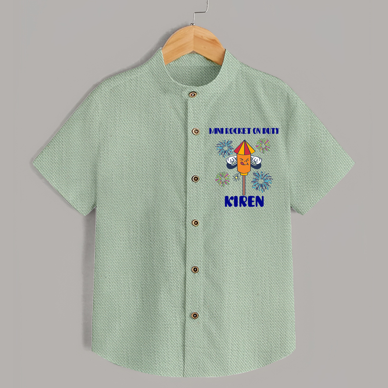 Mini Rocket on Duty Shirt | Personalized Baby Shirt for Diwali Celebration - MINT GREEN - 0 - 6 Months Old (Chest 23")