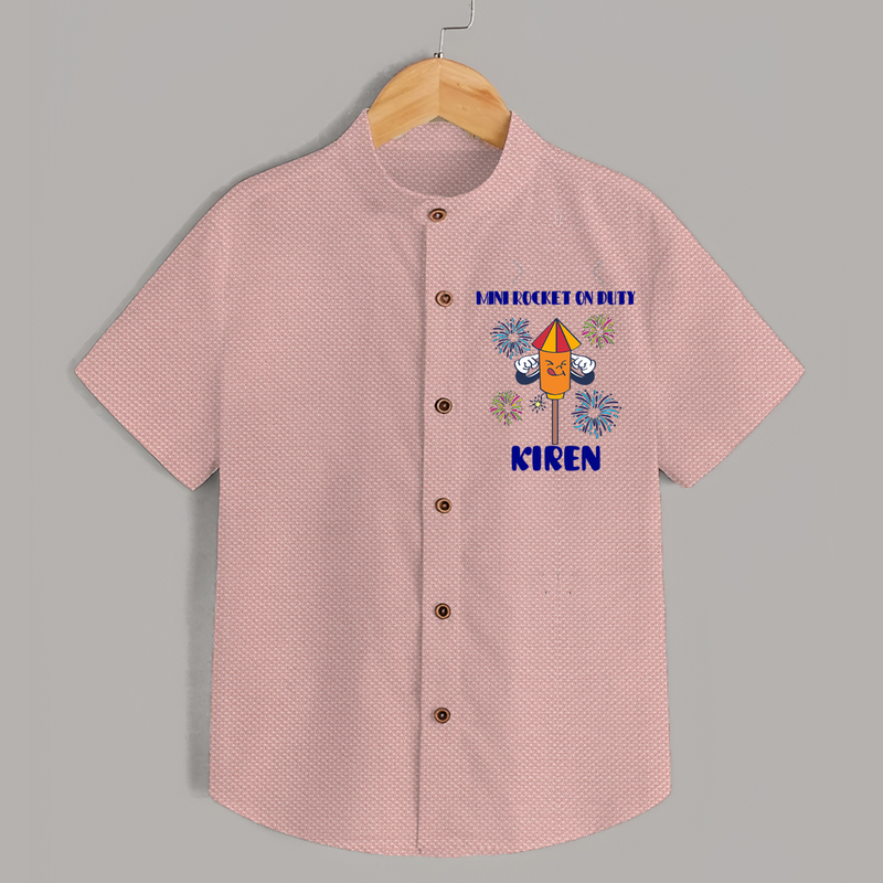 Mini Rocket on Duty Shirt | Personalized Baby Shirt for Diwali Celebration - PEACH - 0 - 6 Months Old (Chest 23")