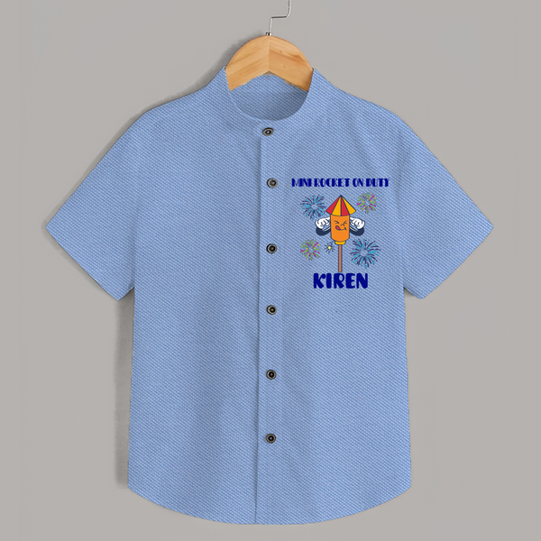 Mini Rocket on Duty Shirt | Personalized Baby Shirt for Diwali Celebration - SKY BLUE - 0 - 6 Months Old (Chest 23")