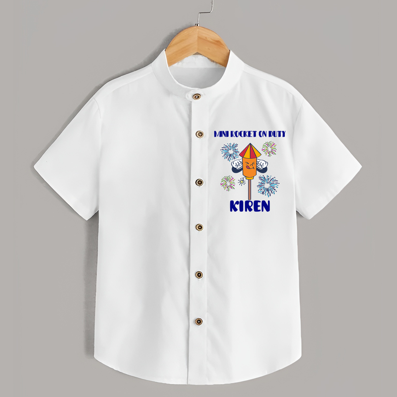 Mini Rocket on Duty Shirt | Personalized Baby Shirt for Diwali Celebration - WHITE - 0 - 6 Months Old (Chest 23")