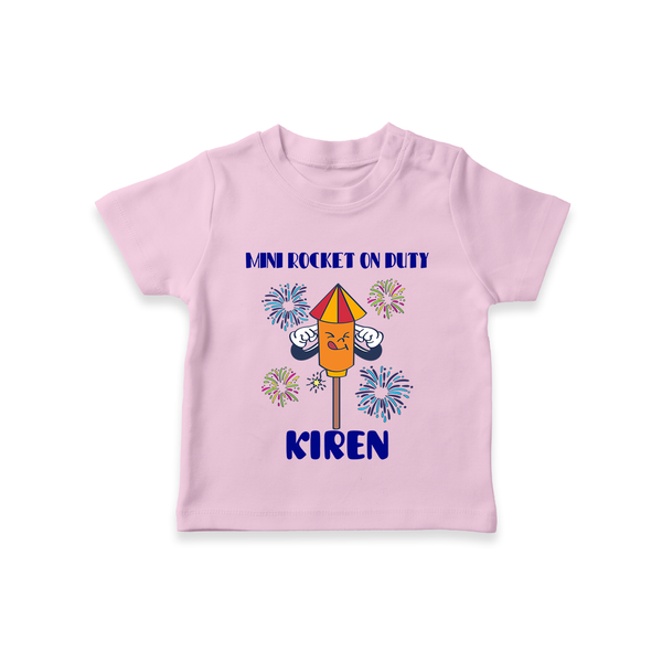 Mini Rocket on Duty Tshirt | Personalized Baby Tshirt for Diwali Celebration - BABY PINK - 0-5 Months Old (Chest 17")