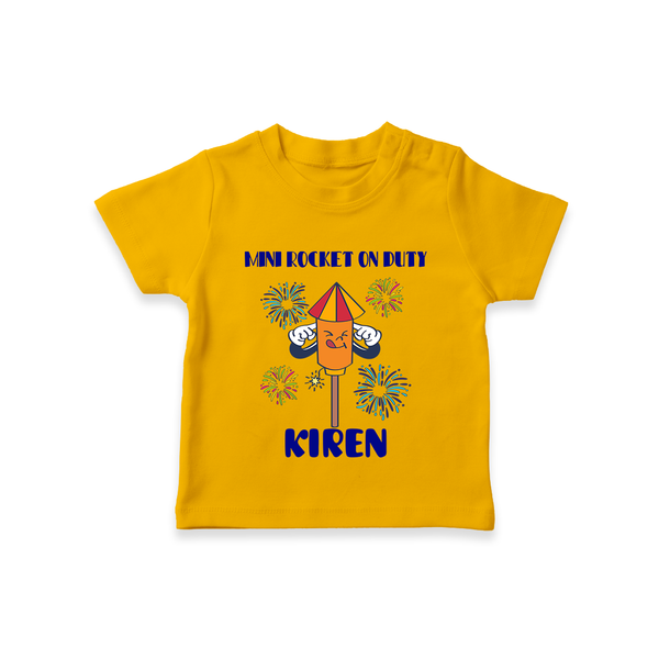 Mini Rocket on Duty Tshirt | Personalized Baby Tshirt for Diwali Celebration - CHROME YELLOW - 0-5 Months Old (Chest 17")