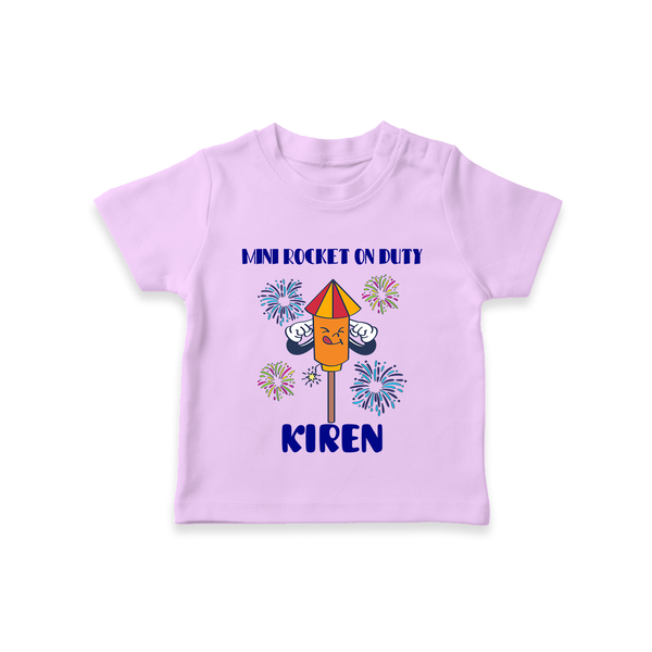 Mini Rocket on Duty Tshirt | Personalized Baby Tshirt for Diwali Celebration - LILAC - 0-5 Months Old (Chest 17")