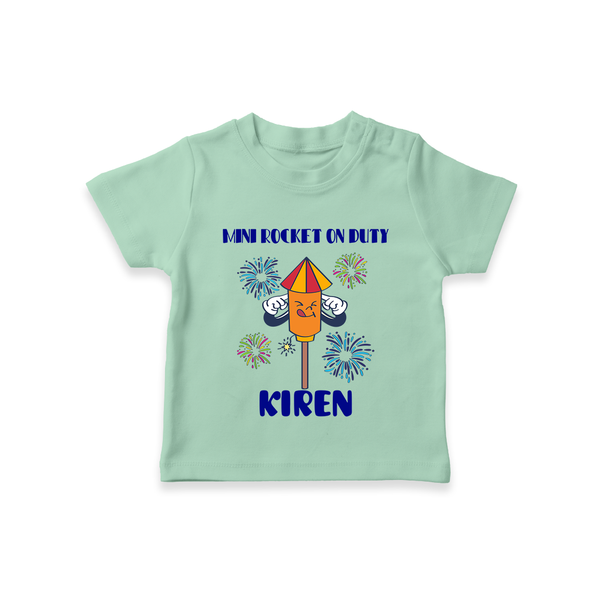 Mini Rocket on Duty Tshirt | Personalized Baby Tshirt for Diwali Celebration - MINT GREEN - 0-5 Months Old (Chest 17")