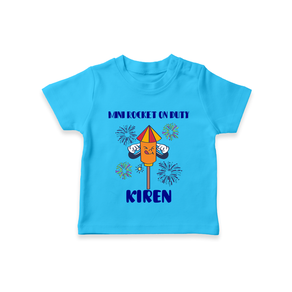Mini Rocket on Duty Tshirt | Personalized Baby Tshirt for Diwali Celebration - SKY BLUE - 0-5 Months Old (Chest 17")