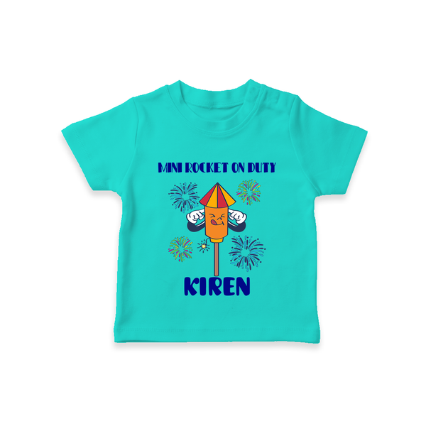 Mini Rocket on Duty Tshirt | Personalized Baby Tshirt for Diwali Celebration - TEAL - 0-5 Months Old (Chest 17")