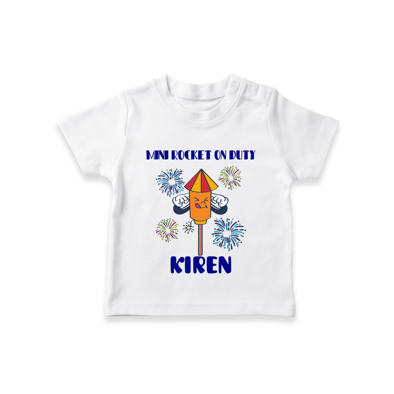 Mini Rocket on Duty Tshirt | Personalized Baby Tshirt for Diwali Celebration - WHITE - 0-5 Months Old (Chest 17")
