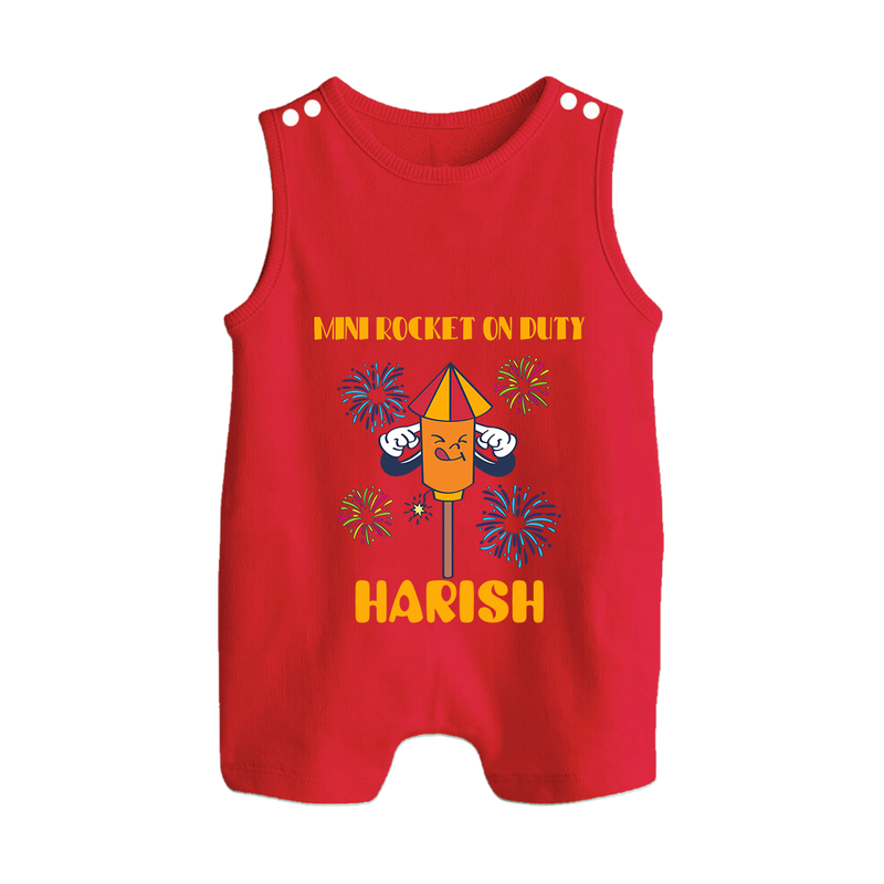 Mini Rocket on Duty Romper Suit | Personalized Baby Romper Suit for Diwali Celebration - RED - 0 - 5 Months Old (Chest 18")