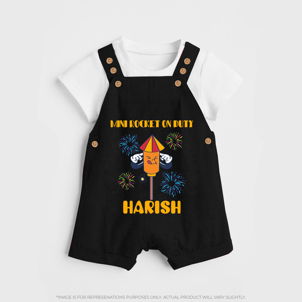 Mini Rocket on Duty Dungaree Set | Personalized Baby Dungaree Set for Diwali Celebration - BLACK - 0 - 5 Months Old (Chest 18")