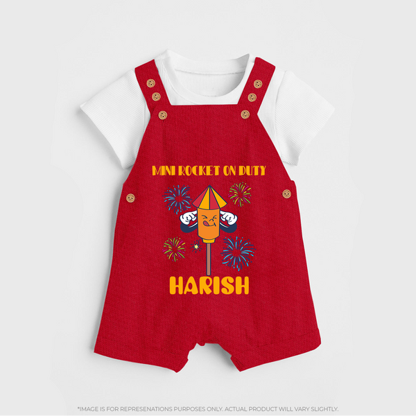 Mini Rocket on Duty Dungaree Set | Personalized Baby Dungaree Set for Diwali Celebration - RED - 0 - 5 Months Old (Chest 18")