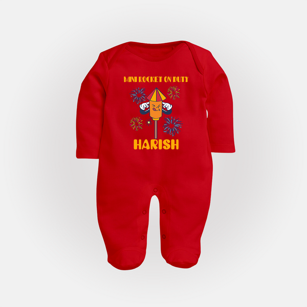 Mini Rocket on Duty Sleep suit | Personalized Baby Sleep suit for Diwali Celebration - RED - New Born (Chest 7.5")