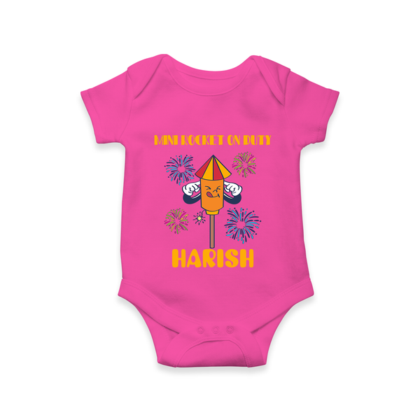 Mini Rocket on Duty Romper | Personalized Baby Romper for Diwali Celebration - HOT PINK - New Born (Chest 14")