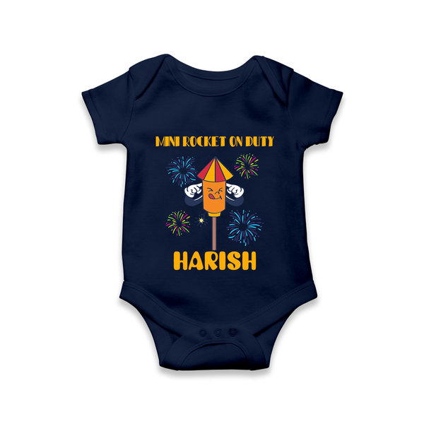 Mini Rocket on Duty Romper | Personalized Baby Romper for Diwali Celebration - NAVY BLUE - New Born (Chest 14")