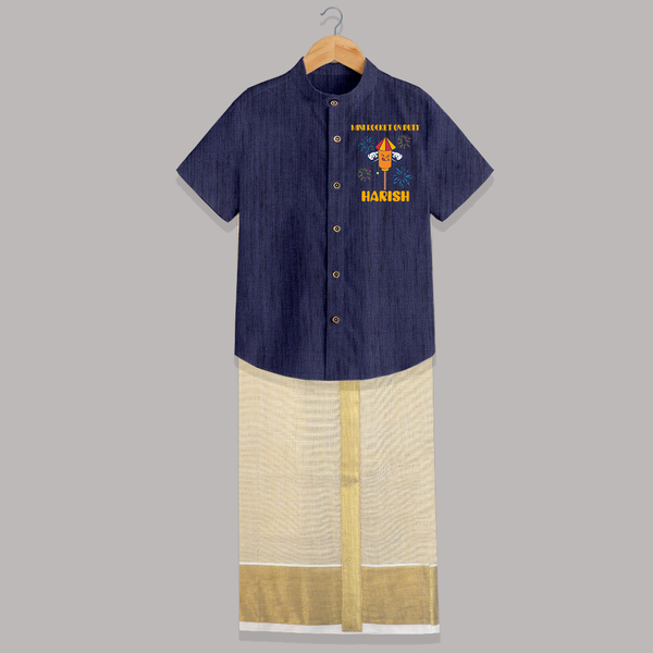 Mini Rocket on Duty Shirt and Dhoti | Personalized Baby Shirt and Dhoti for Diwali Celebration - DARK BLUE - 0 - 6 Months Old (Chest-23") (Dhoti length-14")