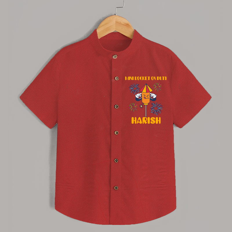 Mini Rocket on Duty Shirt | Personalized Baby Shirt for Diwali Celebration - RED - 0 - 6 Months Old (Chest 23")