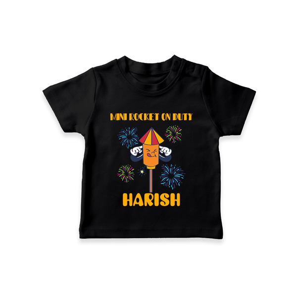 Mini Rocket on Duty Tshirt | Personalized Baby Tshirt for Diwali Celebration - BLACK - 0-5 Months Old (Chest 17")