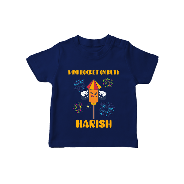 Mini Rocket on Duty Tshirt | Personalized Baby Tshirt for Diwali Celebration - NAVY BLUE - 0-5 Months Old (Chest 17")