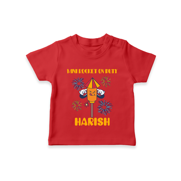 Mini Rocket on Duty Tshirt | Personalized Baby Tshirt for Diwali Celebration - RED - 0-5 Months Old (Chest 17")