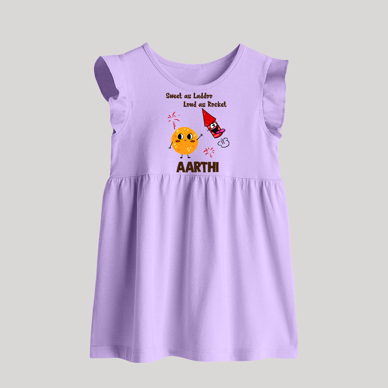 Sweet as Laddoo Loud as Rocket Baby Frock | Custom Baby Baby Frock for Festival Fun - LILAC - 0 - 3 Months Old (Chest 17")
