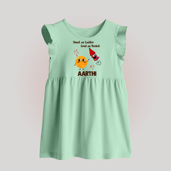 Sweet as Laddoo Loud as Rocket Baby Frock | Custom Baby Baby Frock for Festival Fun - MINT GREEN - 0 - 3 Months Old (Chest 17")