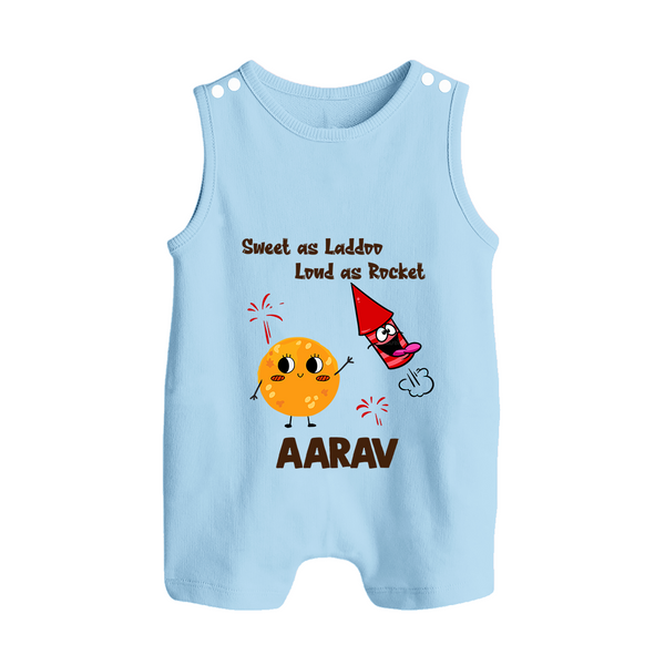 Sweet as Laddoo Loud as Rocket Romper Suit | Custom Baby Romper Suit for Festival Fun - BABY BLUE - 0 - 5 Months Old (Chest 18")