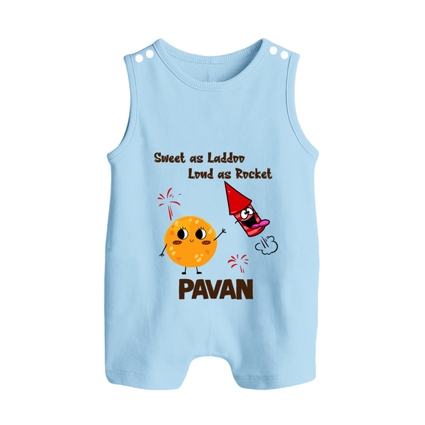 Sweet Laddu Rocket Button Romper - BABY BLUE - New Born (Chest 18")