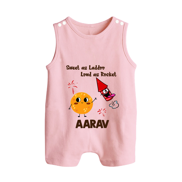 Sweet as Laddoo Loud as Rocket Romper Suit | Custom Baby Romper Suit for Festival Fun - BABY PINK - 0 - 5 Months Old (Chest 18")