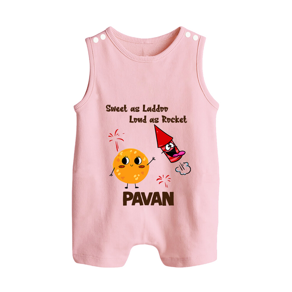 Sweet Laddu Rocket Button Romper - BABY PINK - New Born (Chest 18")