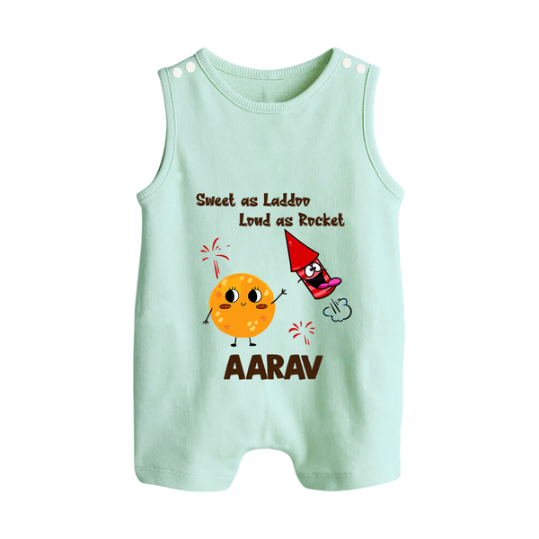 Sweet as Laddoo Loud as Rocket Romper Suit | Custom Baby Romper Suit for Festival Fun - MINT GREEN - 0 - 5 Months Old (Chest 18")