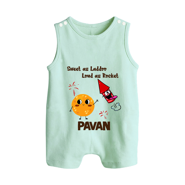 Sweet Laddu Rocket Button Romper - MINT GREEN - New Born (Chest 18")