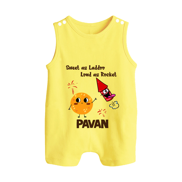 Sweet Laddu Rocket Button Romper - PASTEL YELLOW - New Born (Chest 18")