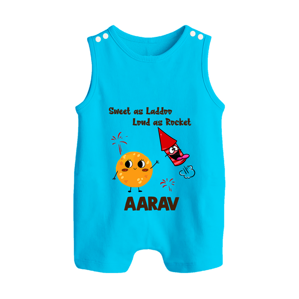 Sweet as Laddoo Loud as Rocket Romper Suit | Custom Baby Romper Suit for Festival Fun - SKY BLUE - 0 - 5 Months Old (Chest 18")