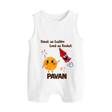 Sweet Laddu Rocket Button Romper - WHITE - New Born (Chest 18")