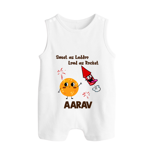 Sweet as Laddoo Loud as Rocket Romper Suit | Custom Baby Romper Suit for Festival Fun - WHITE - 0 - 5 Months Old (Chest 18")