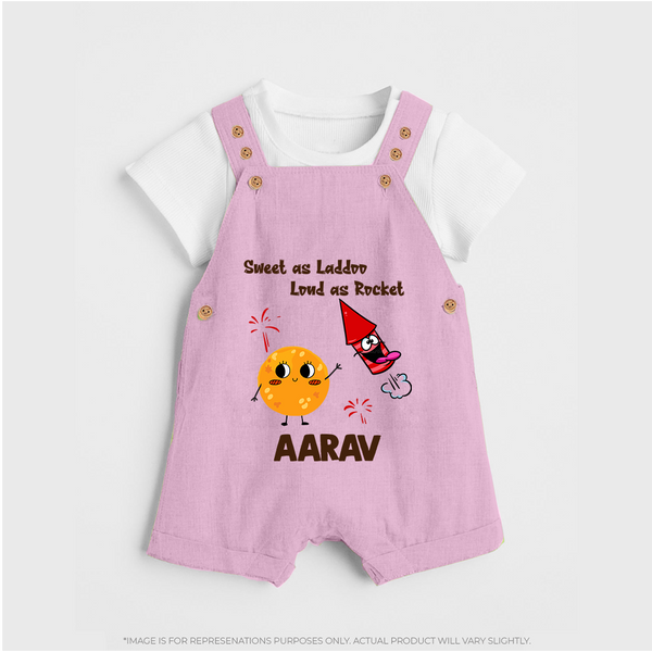Sweet as Laddoo Loud as Rocket Dungaree Set | Custom Baby Dungaree Set for Festival Fun - BABY PINK - 0 - 5 Months Old (Chest 18")