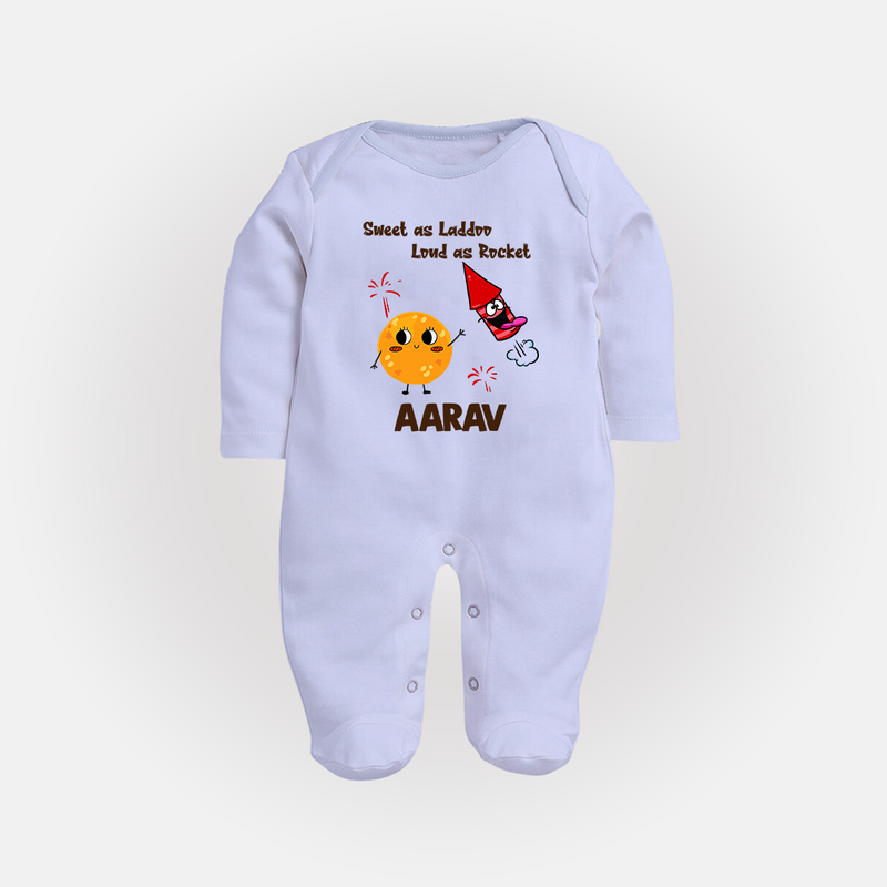Sweet as Laddoo Loud as Rocket Sleep suit | Custom Baby Sleep suit for Festival Fun - BABY BLUE - New Born (Chest 7.5")