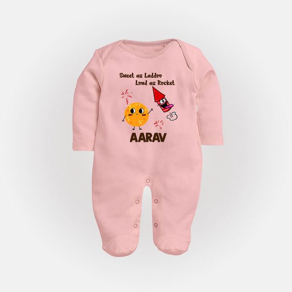 Sweet as Laddoo Loud as Rocket Sleep suit | Custom Baby Sleep suit for Festival Fun - BABY PINK - New Born (Chest 7.5")