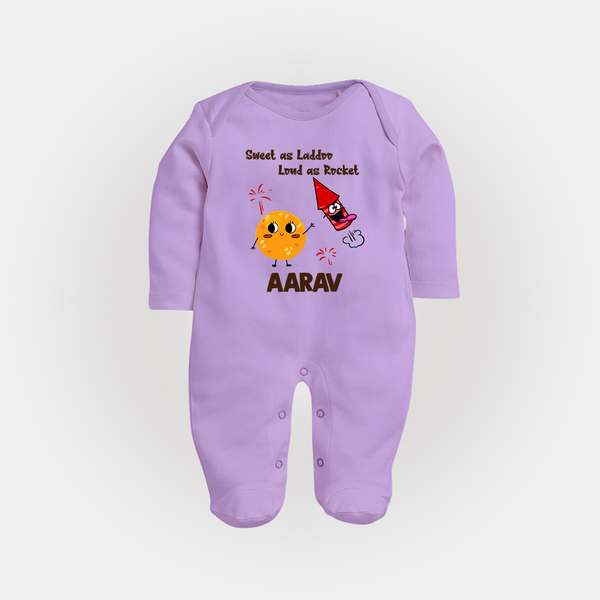 Sweet as Laddoo Loud as Rocket Sleep suit | Custom Baby Sleep suit for Festival Fun - LILAC - New Born (Chest 7.5")